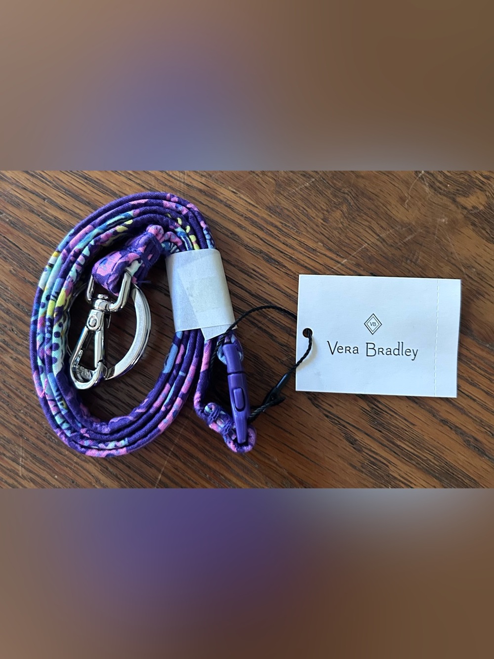 Vera Bradley Purple Floral Pattern Breakaway Lanyard with Key Ring